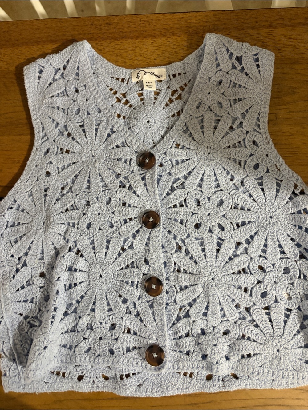 art class Light Blue Crochet Button-Front Crop Top